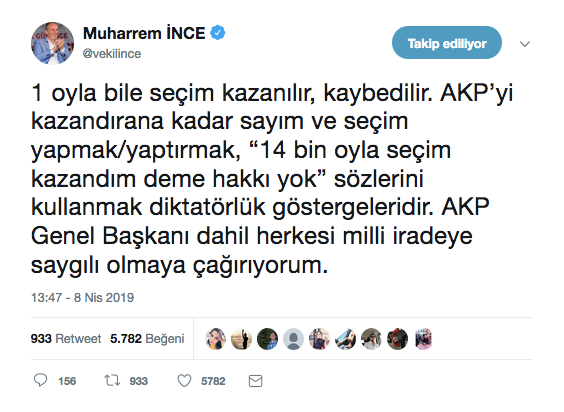 Muharrem İnce'den Erdoğan'a 'milli irade' çağrısı! - Resim : 1