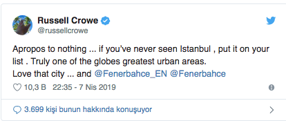 Russell Crowe'dan Fenerbahçe paylaşımı - Resim : 1