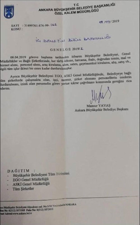 Ankara Büyükşehir Belediye Başkanı Mansur Yavaş’tan ilk genelge - Resim : 1