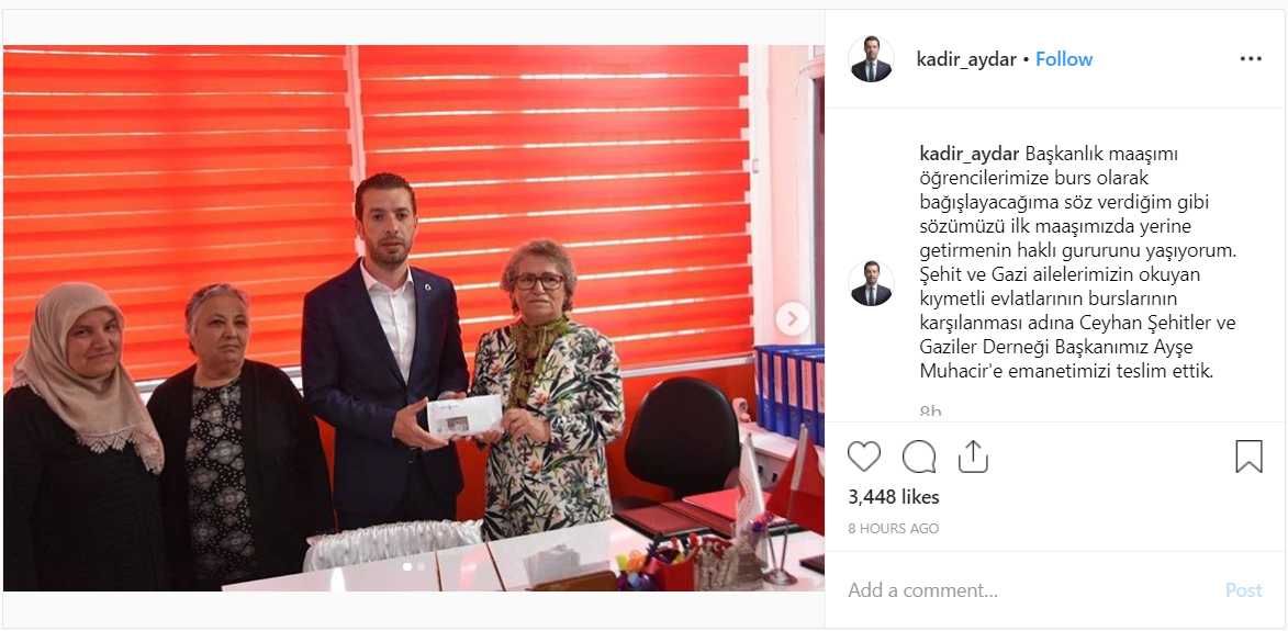 Ceyhan Belediye Başkanı Kadir Aydar maaşını bağışladı - Resim : 1
