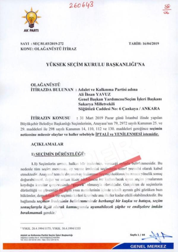 AKP'nin 'İstanbul itirazı' dilekçesi ortaya çıktı - Resim : 1