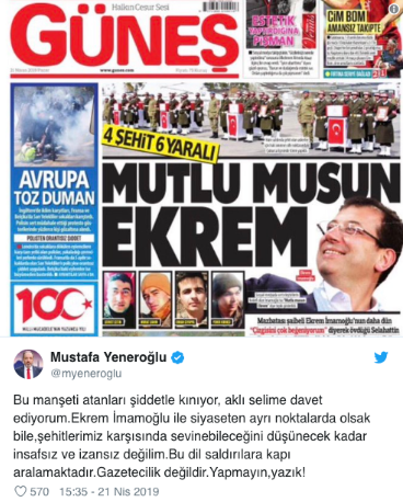 AKP'den yandaş Güneş'in manşetine tepki: Yazık! - Resim : 1