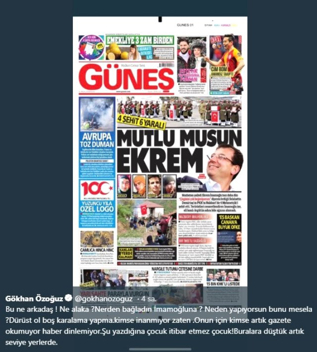 Gökhan Özoğuz'dan yandaş gazetenin skandal İmamoğlu manşetine tepki! - Resim : 1
