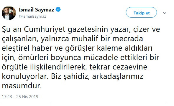 İsmail Saymaz: Biz şahidiz, arkadaşlarımız masumdur - Resim : 2