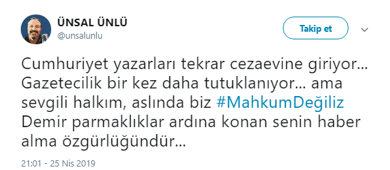 Cumhuriyet yazarlarına destek büyüyor: #MahkumDeğiliz - Resim : 7