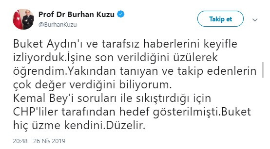 Burhan Kuzu'dan Buket Aydın'a destek - Resim : 1