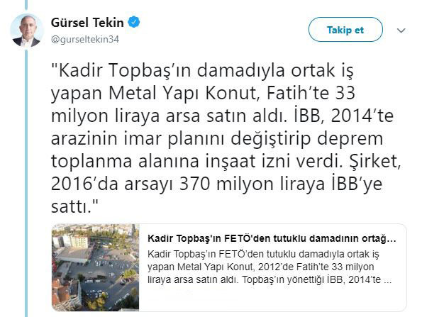 CHP'li Tekin: 'İstanbul’da o arazi Topbaş’ın damadına verildi' - Resim : 2
