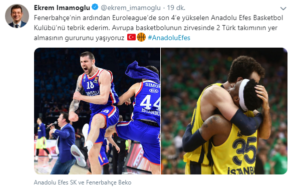 Ekrem İmamoğlu'ndan Fenerbahçe Beko ve Anadolu Efes’e tebrik - Resim : 1