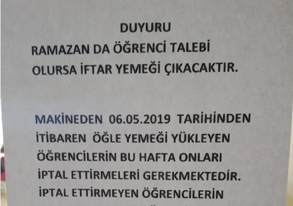 Üniversitede Ramazan boyunca öğle yemeği verilmeyecek! - Resim : 1