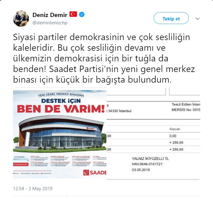 Kılıçdaroğlu'nun başdanışmanı Demir'den Saadet Partisi'ne bağış - Resim : 1