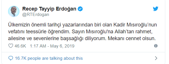 Erdoğan'dan Kadir Mısıroğlu için taziye mesajı - Resim : 1