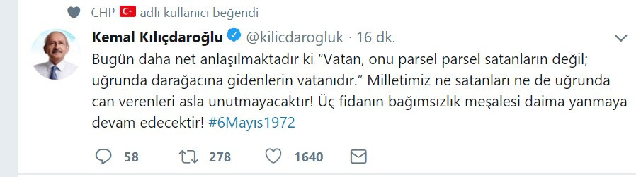 Kemal Kılıçdaroğlu: Üç fidanın bağımsızlık meşalesi yanmaya devam edecek - Resim : 1