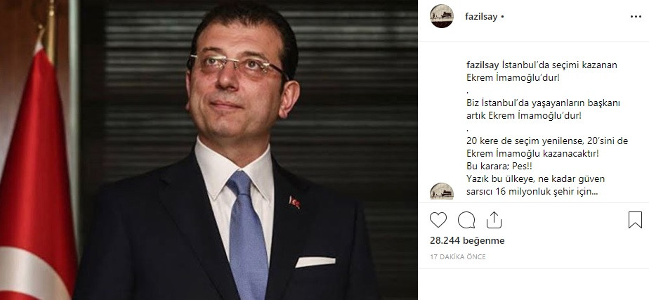 Fazıl Say: 20 kere seçim yenilense Ekrem İmamoğlu kazanır - Resim : 1