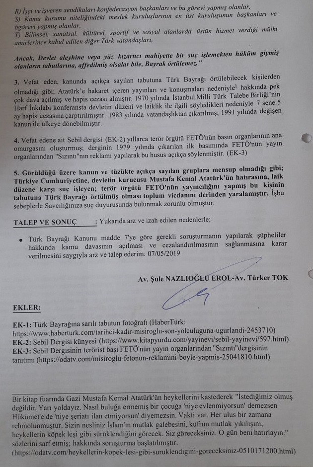 Kadir Mısıroğlu'nun tabutuna Türk bayrağı sarılmasına suç duyurusu - Resim : 2