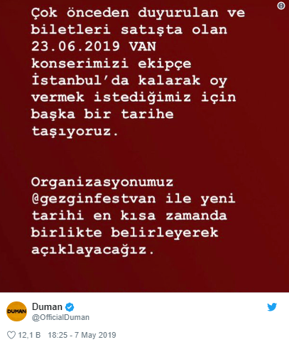 Duman’dan ’23 Haziran’ için konser iptali - Resim : 1