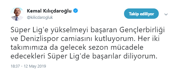 Kılıçdaroğlu'ndan Gençlerbirliği ve Denizlispor'a tebrik - Resim : 1