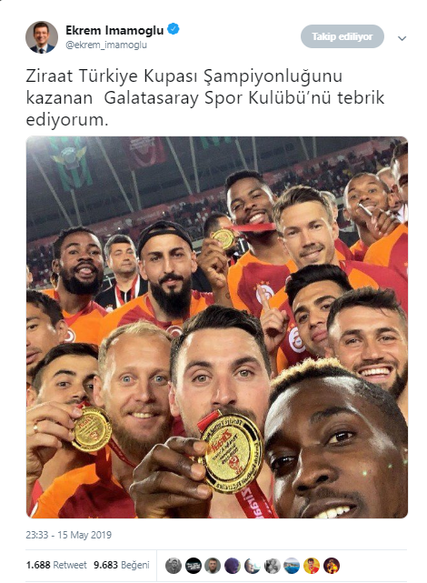Ekrem İmamoğlu'ndan Galatasaray'a tebrik mesajı - Resim : 1