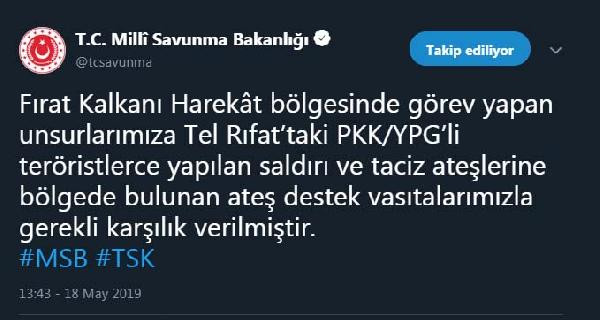 TSK, Tel Rıfat'taki taciz ateşine karşılık verdi - Resim : 1