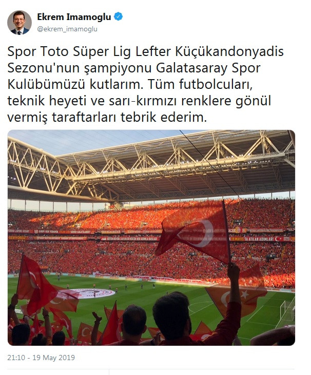 Ekrem İmamoğlu: Galatasaray Spor Kulübümüzü kutlarım - Resim : 1