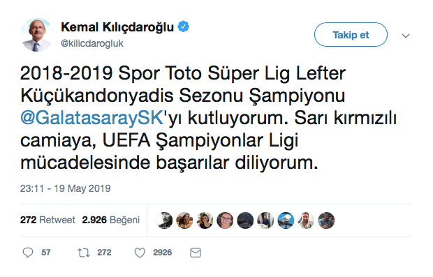 Kılıçdaroğlu'ndan Galatasaray'a tebrik mesajı - Resim : 1