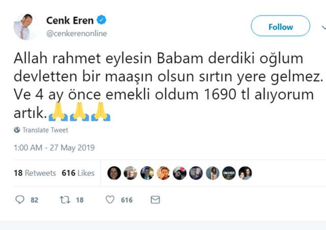 Cenk Eren Bağkur'dan emekli oldu; maaşını açıkladı - Resim : 1