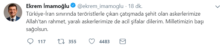 İmamoğlu'ndan şehitler için taziye mesajı - Resim : 1