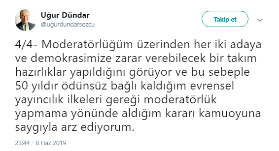 Uğur Dündar moderatörlük yapmayacağını açıkladı! - Resim : 5