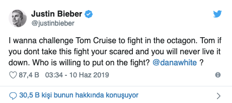 Justin Bieber'dan Tom Cruise'a kafes dövüşü teklifi - Resim : 1