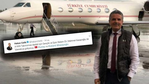 Spor Bakanı ve Hakan Çelik İzlanda maçına özel uçakla gitti, sosyal medya çalkalandı