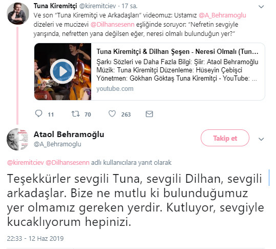 Tuna Kiremitçi, Ataol Behramoğlu'nun şiirini besteledi, usta şair teşekkür etti! - Resim : 1