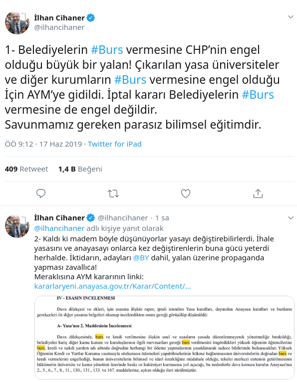 CHP'den Yıldırım'a 'burs' yanıtı: İptal kararı belediyelerin burs vermesine engel değil - Resim : 1