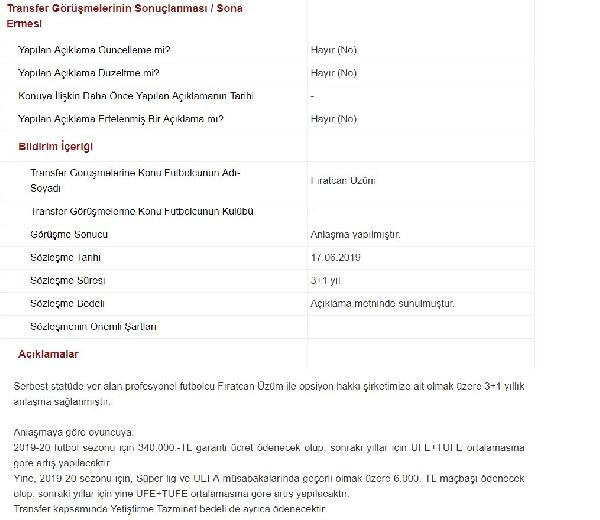 Trabzonspor, Fıratcan Üzüm’ü KAP'a bildirdi - Resim : 2