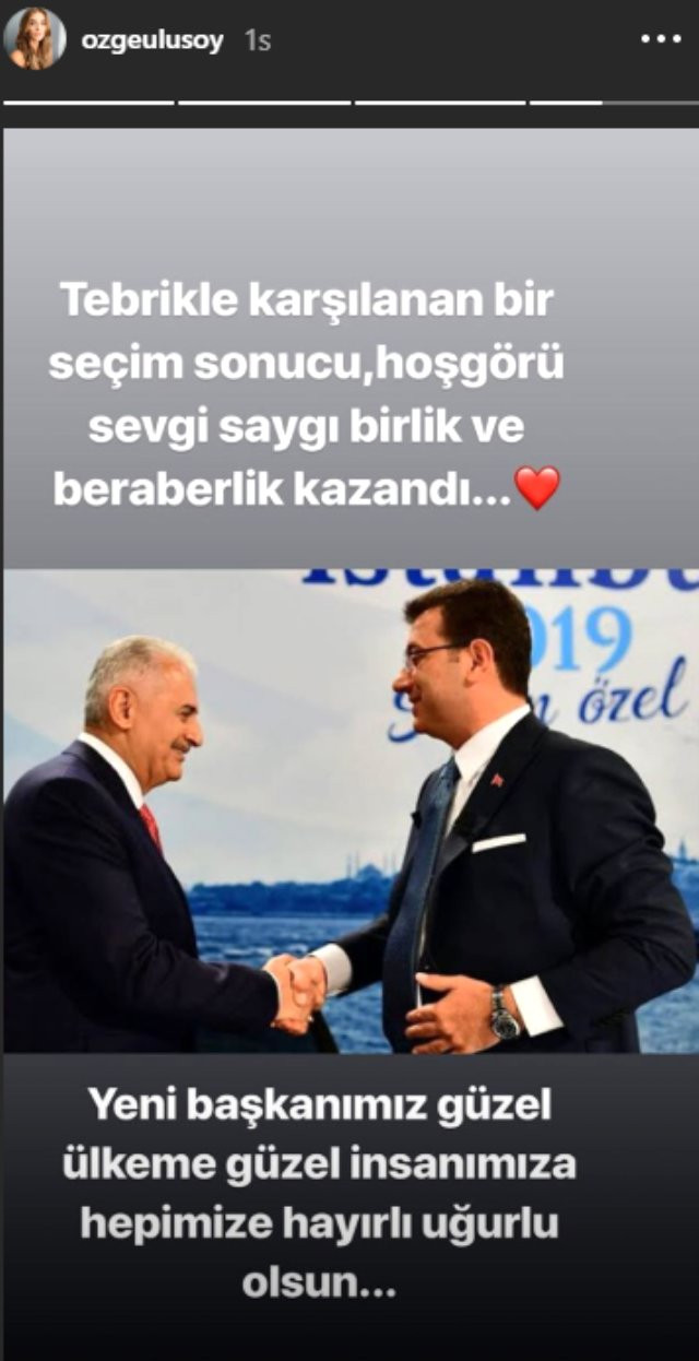 Özge Ulusoy, İstanbul seçiminin ardından yaptığı paylaşımla çok konuşuldu! - Resim : 1