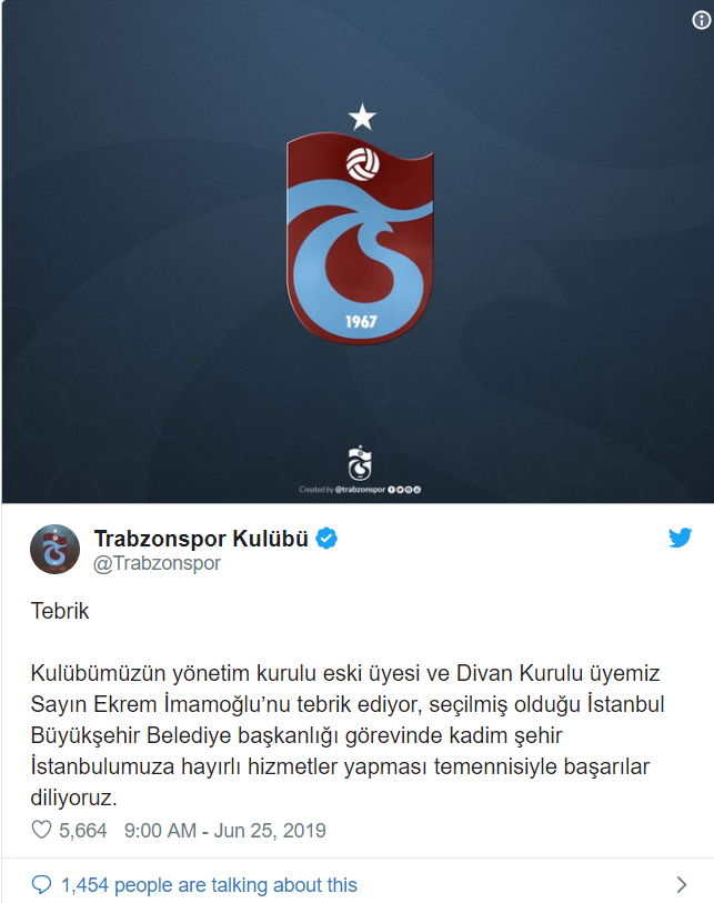 Trabzonspor'dan İmamoğlu'na tebrik - Resim : 1