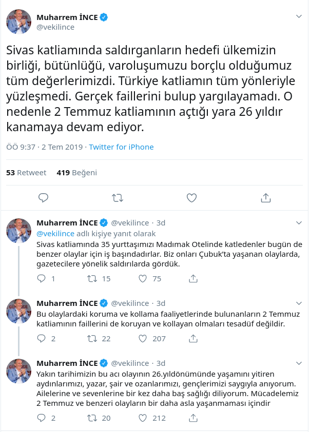 Muharrem İnce: Madımak'ta katledenleri Çubuk'ta, gazetecilere saldırılarda gördük - Resim : 1