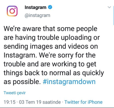 Instagram'dan erişim sorunu hakkında açıklama - Resim : 1