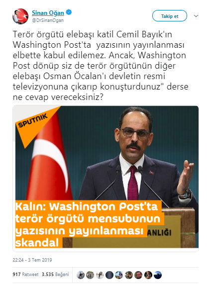 Sinan Oğan'dan Saray Sözcüsü'ne Öcalan göndermeli Washington Post sorusu - Resim : 1