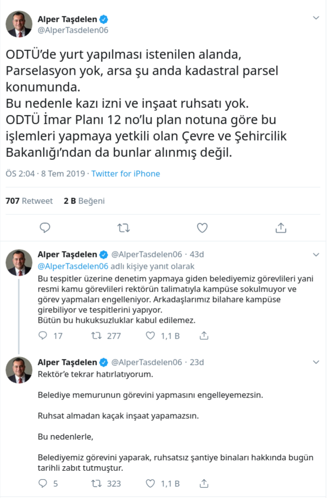 Taşdelen ODTÜ rektörüne seslendi: Ruhsat almadan kaçak inşaat yapamazsın! - Resim : 1