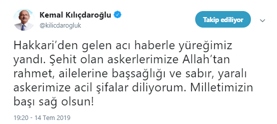 Kılıçdaroğlu'ndan Hakkari şehitleri için başsağlığı mesajı - Resim : 1