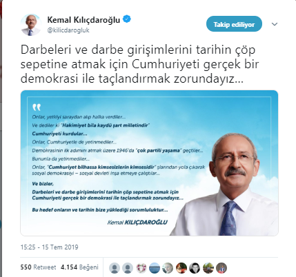 Kemal Kılıçdaroğlu'ndan 15 Temmuz mesajı - Resim : 1
