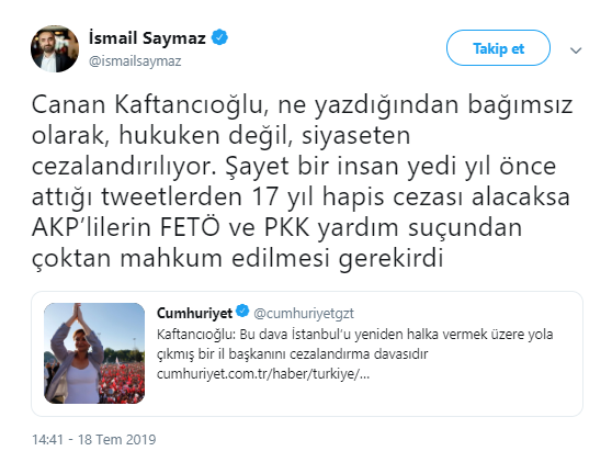 Saymaz: AKP’lilerin FETÖ ve PKK'ya yardım suçundan mahkum edilmesi gerekirdi - Resim : 1