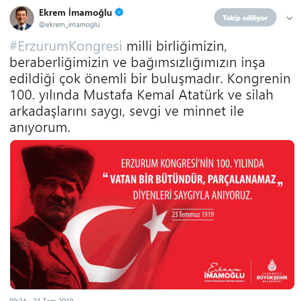 Ekrem İmamoğlu'ndan Erzurum Kongresi mesajı - Resim : 1