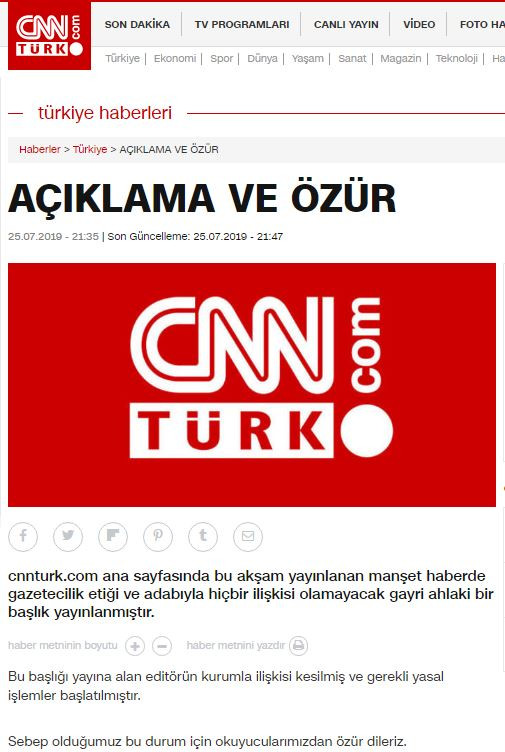 Küfürlü paylaşımın ardından CNN Türk'ten özür - Resim : 1