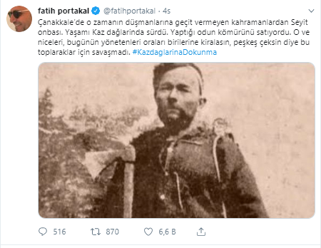 Fatih Portakal'dan 'Seyit Onbaşı'lı Kaz Dağları tepkisi - Resim : 1