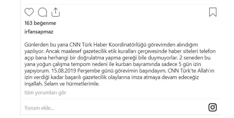 CNN Türk Haber Koordinatörü İrfan Sapmaz'dan flaş ayrılık açıklaması! - Resim : 2