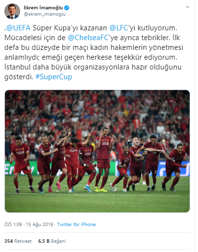 Ekrem İmamoğlu'ndan Süper Kupa mesajı - Resim : 1