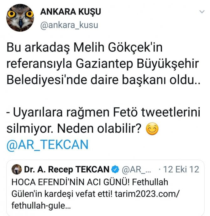 Melih Gökçek'in referans olduğu isimden 'FETÖ' paylaşımı - Resim : 1