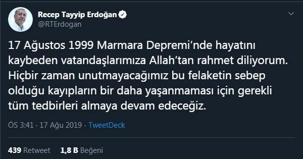 Erdoğan'dan 17 Ağustos paylaşımı - Resim : 1