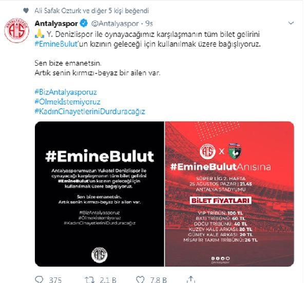 Antalyaspor'dan Emine Bulut'un kızına destek - Resim : 1