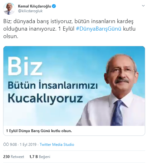 Kemal Kılıçdaroğlu'ndan Dünya Barış Günü mesajı - Resim : 1